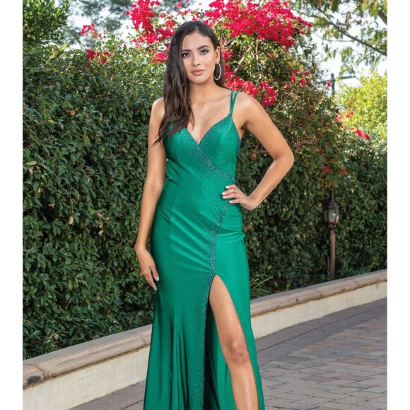 New Sleeveless Sheath Rhinestones Embellished Prom Dress w/ Lace Up Back DQ 4274 - Picture 3 of 9